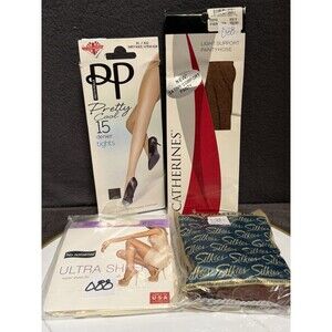 Pantyhose Hosiery Multipack XL Set of 4 Nude Black Ivory Coffee Vintage Sheer